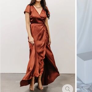 NWT Baltic Born Krystal Satin Wrap Gown - Cinnamon
